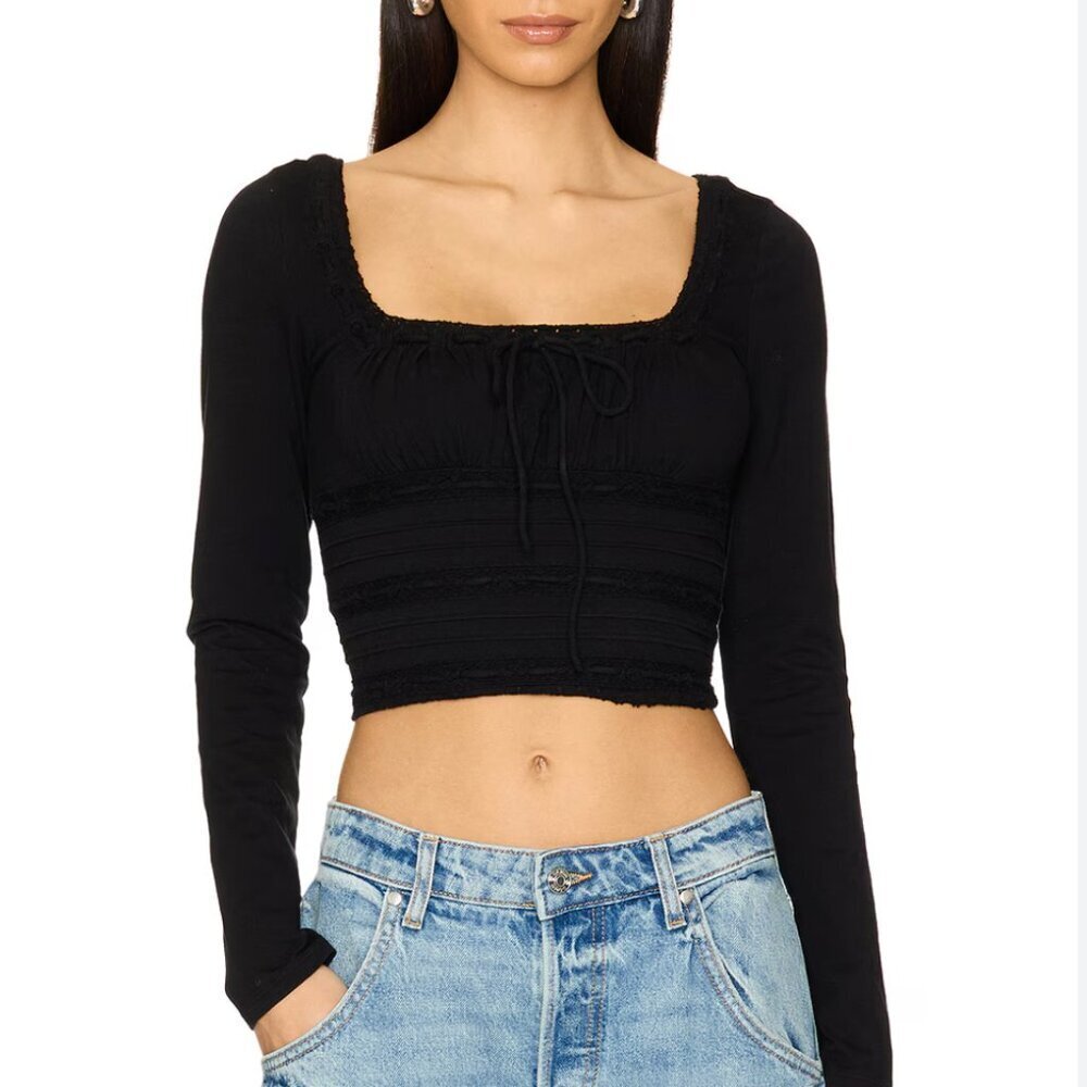 Free People Scarlet Smocked Long Sleeve in Black size small